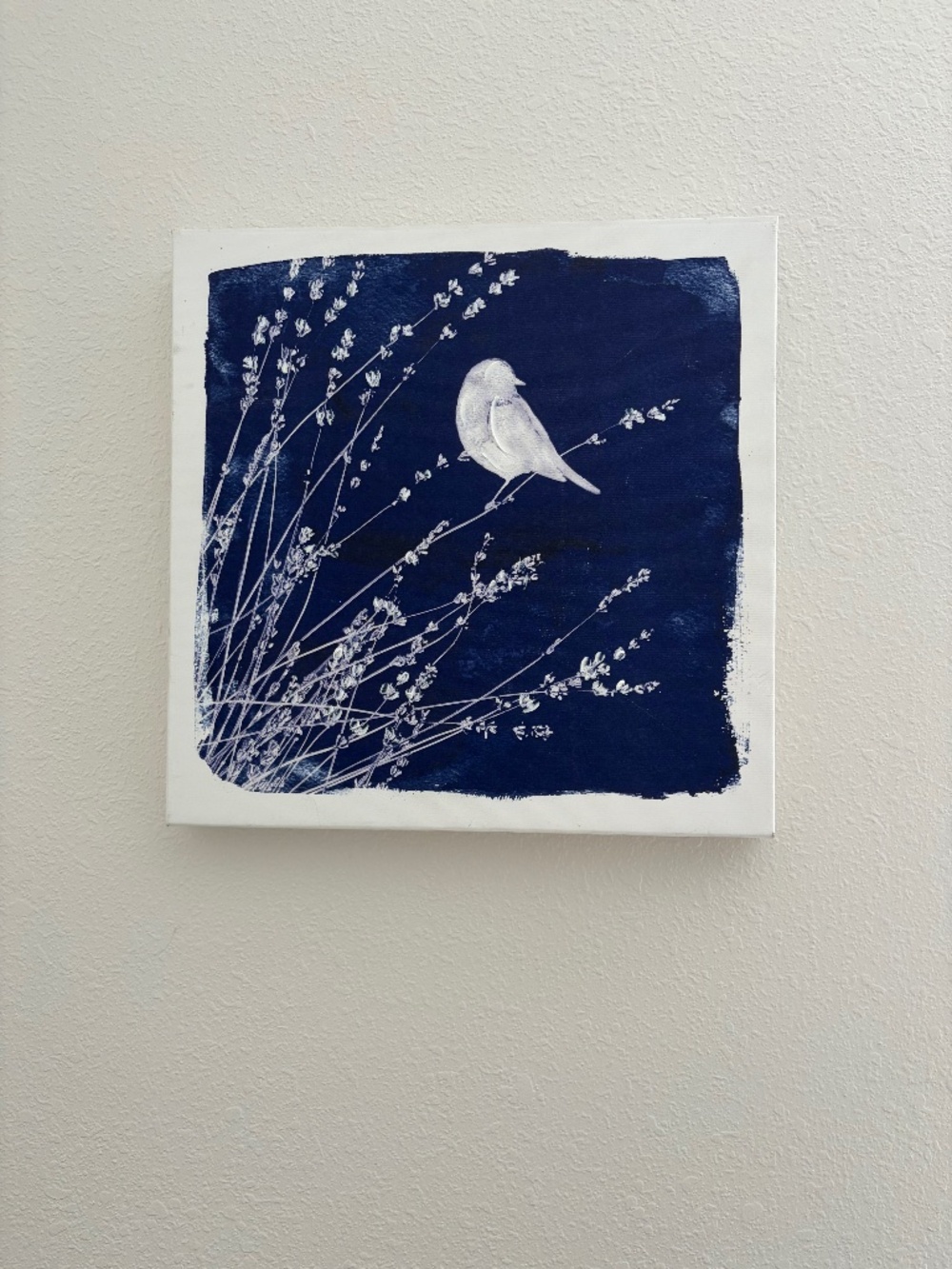 Blue & White Bird/Flower Painting - Simple, Elegant, Versatile Wall Art